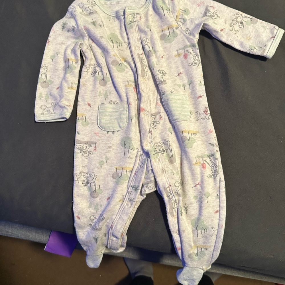 Baby Footed One-Piece Romper in Light Gray with Disney Animal Print